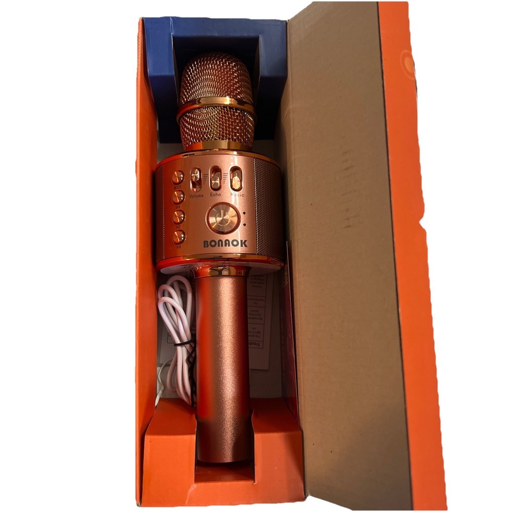 BONAOK‎ Wireless Bluetooth Karaoke Microphone Rose Gold